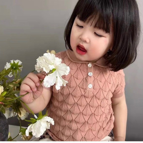 FUB Organic Cotton Fine Knit Pointelle Polo Shirt Sandstone 6Y - Picture 2 of 9